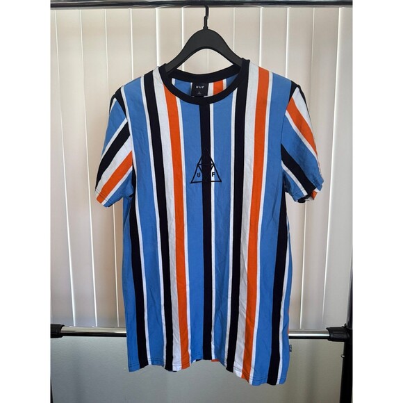 Men's HUF Worldwide  Crew Neck Embroidered Striped Shirt Size Large - Picture 1 of 4